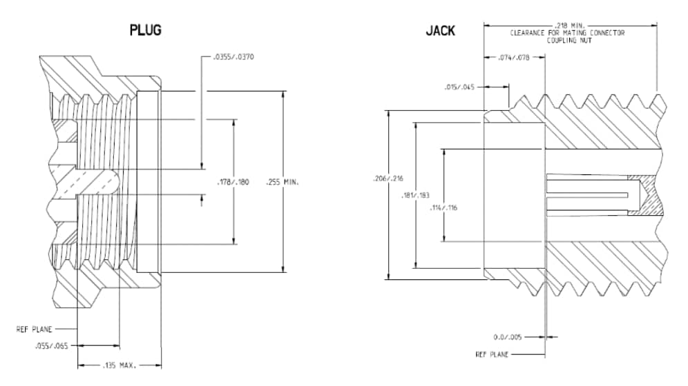 Plan mécanique - Amphenol RF Connecteurs 2,92 mm